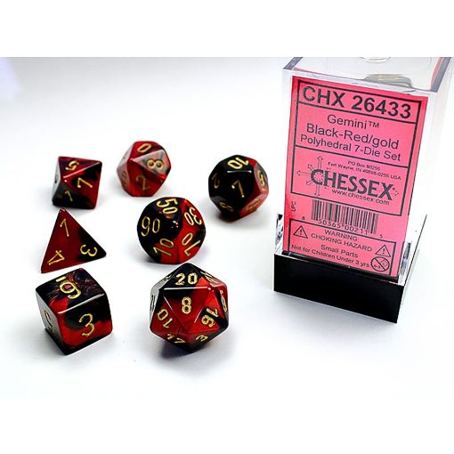 Imagen de DADOS POLIEDRICOS GEMINI BLACK-RED/GOLD 7-DIE SET 26433