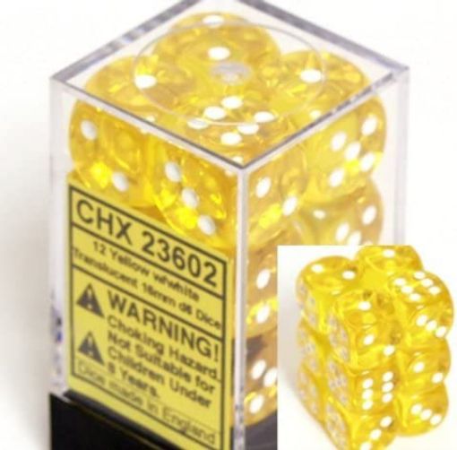 Imagen de DADOS D6 TRANSLUCENT 16MM YELLOW/WHITE 12-DICE BLOCK 23602